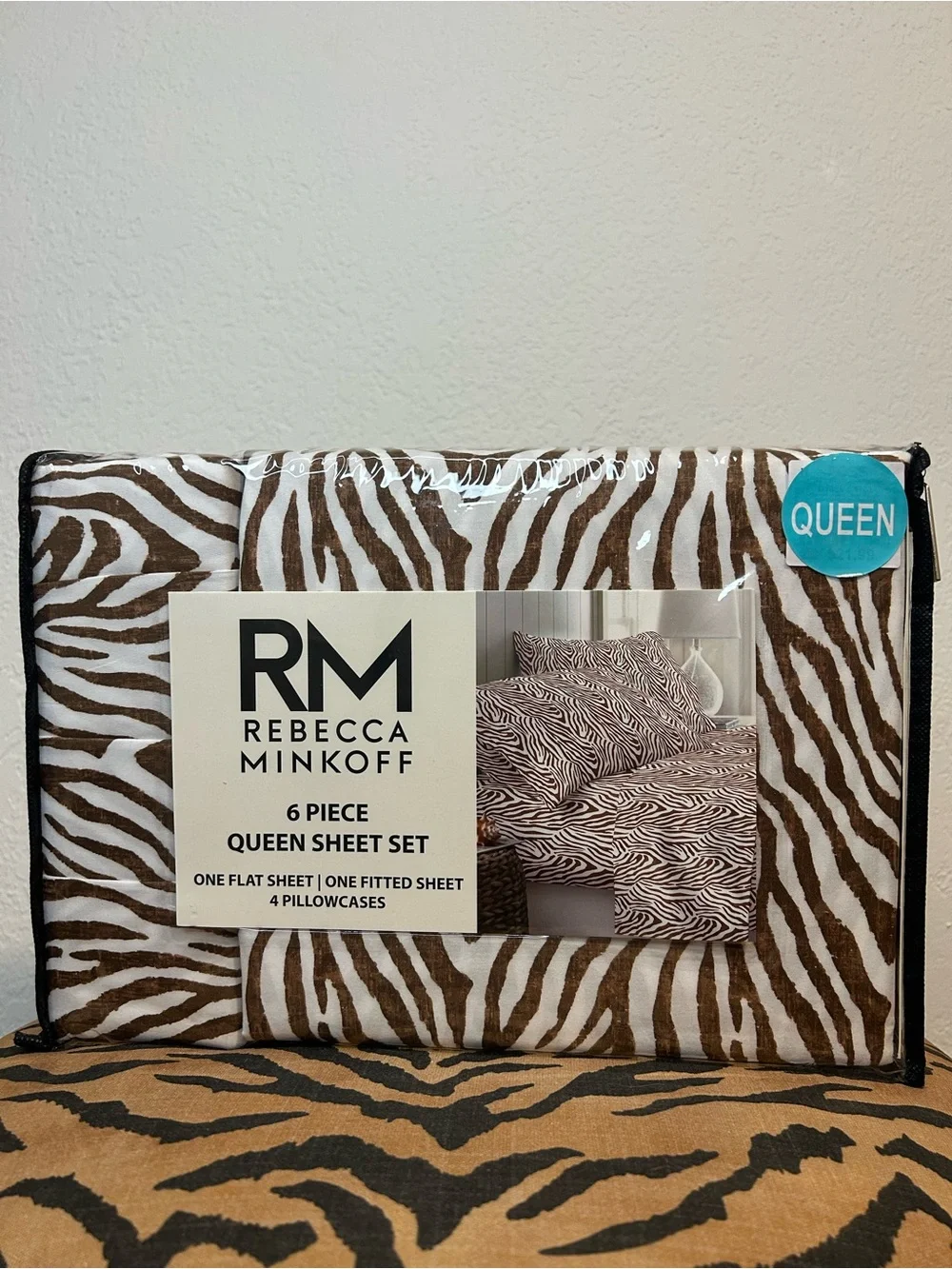 NEW Rebecca Minkoff Brown and White Zebra Print 6-Piece Queen Sheet Set
